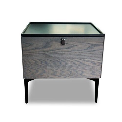 玄灰木紋多功能床邊櫃 溫潤木紋搭配冷調黑框與金屬腳：圖片 2