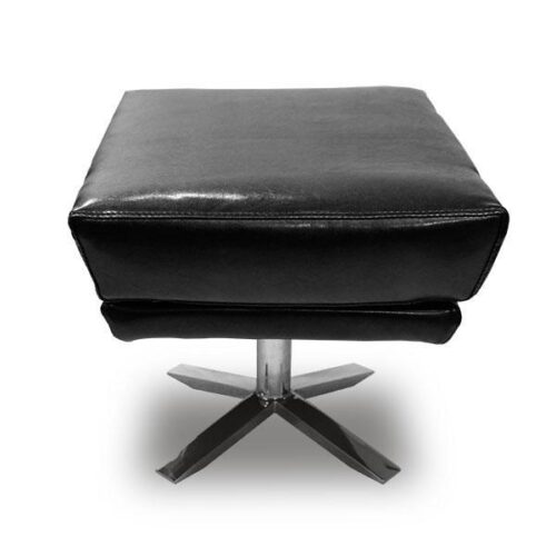 黑皮革不鏽鋼腳矮凳 低調奢華百搭：圖片 1