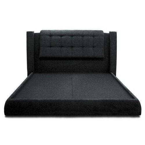 黑色絨面高背床架 圓弧床框絨布安全包覆：圖片 1