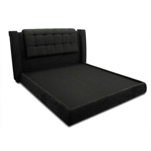 黑色絨面高背床架 圓弧床框絨布安全包覆：圖片 2