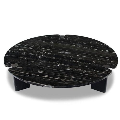 奢華石面黑木腳茶几 奢華極簡圓點：圖片 1