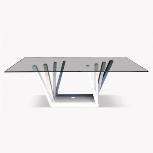 現代律動桌腳玻璃餐桌 通透輕盈視覺藝術：圖片 1
