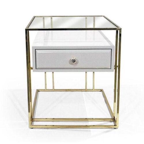 金框白抽玻璃床頭櫃 床邊的精品焦點：圖片 1