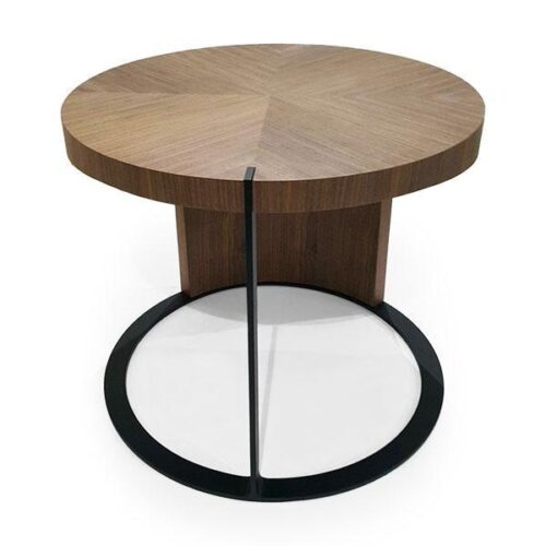 圓形胡桃十字拼鐵腳茶几 懸浮幾何美學：圖片 2