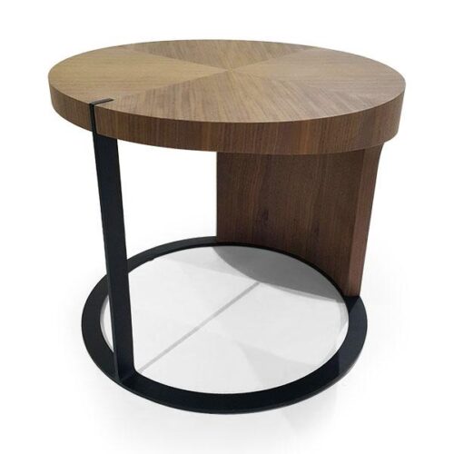 圓形胡桃十字拼鐵腳茶几 懸浮幾何美學：圖片 1