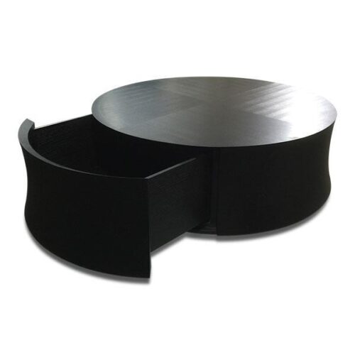 黑木紋十字拼帶抽圓几 流線雕塑腰身：圖片 2