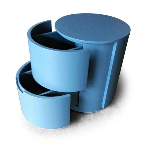 海洋藍曲面雙抽床頭櫃 現代極簡與機能美學：圖片 1