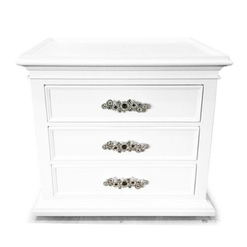 水晶三抽白色床頭櫃 細膩華麗浪漫滿分：圖片 1