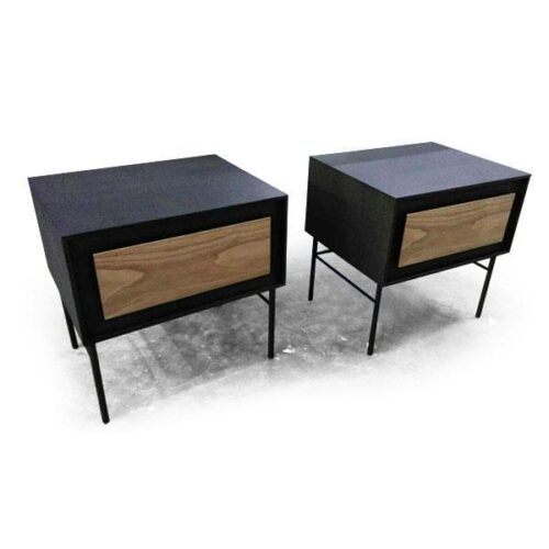 黑色胡桃木黑鐵床頭櫃 工業混搭現代風格：圖片 1