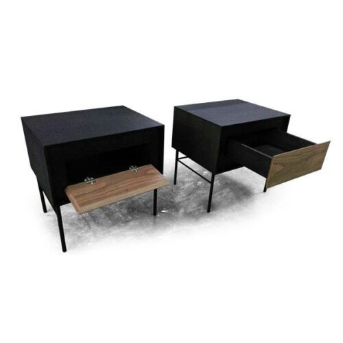 黑色胡桃木黑鐵床頭櫃 工業混搭現代風格：圖片 2