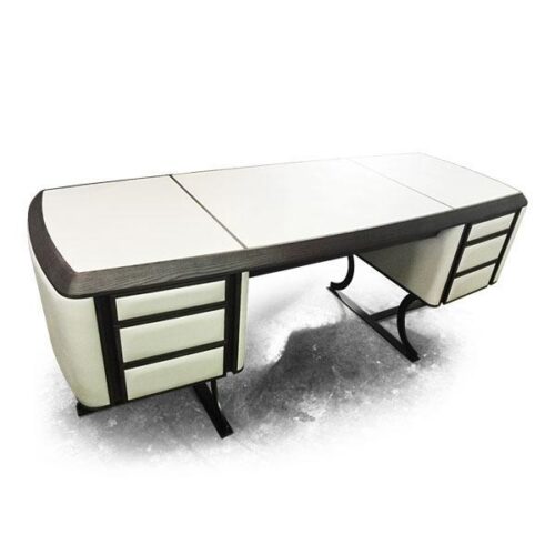 胡桃實木繃皮面書桌 展現專業與品味：圖片 1