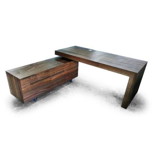 胡桃木L型儲物邊桌書桌 結合儲物櫃與延伸桌面：圖片 1