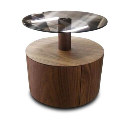 胡桃圓柱腳座黑玻茶几 自然輕盈極簡：圖片 1