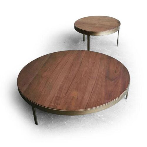 金屬框嵌胡桃檯面圓几 優雅空間組合：圖片 1