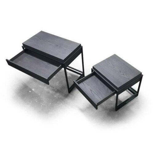 黑鐵黑木紋抽屜桌組 極簡雙桌組合：圖片 2