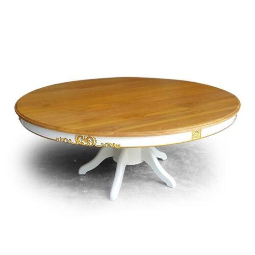 古典木紋雙色雕花圓桌 優雅藝術饗宴：圖片 1