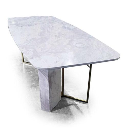 奢華石面金屬腳餐桌 石紋藝術經典：圖片 1