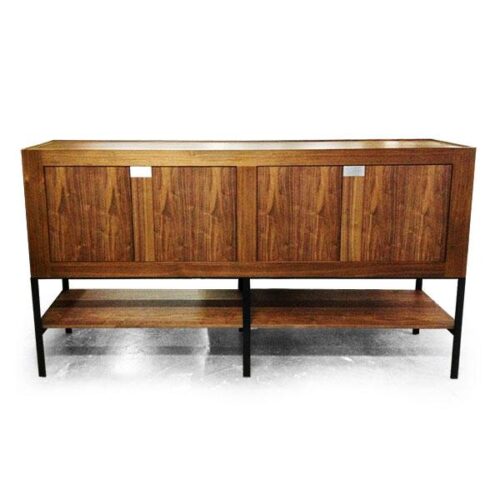 實木雙層黑鐵腳邊櫃 現代簡約風格：圖片 1