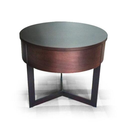 圓胡桃木黑鐵腳床頭櫃 簡約機能美：圖片 1