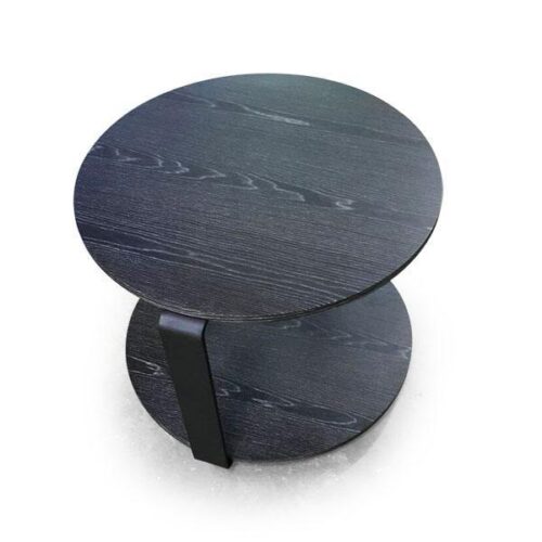 黑鐵支架雙層圓形茶几 輕奢黑色調：圖片 2