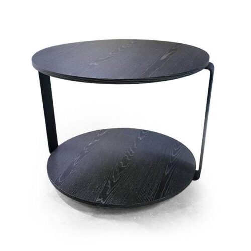 黑鐵支架雙層圓形茶几 輕奢黑色調：圖片 1