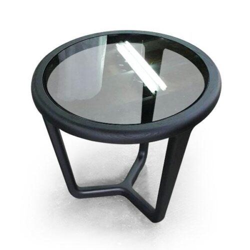 圓潤實木灰玻邊几 通透空間詩意：圖片 1