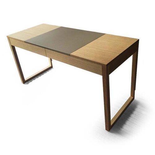 北歐雙色嵌皮革書桌 完美簡約：圖片 1