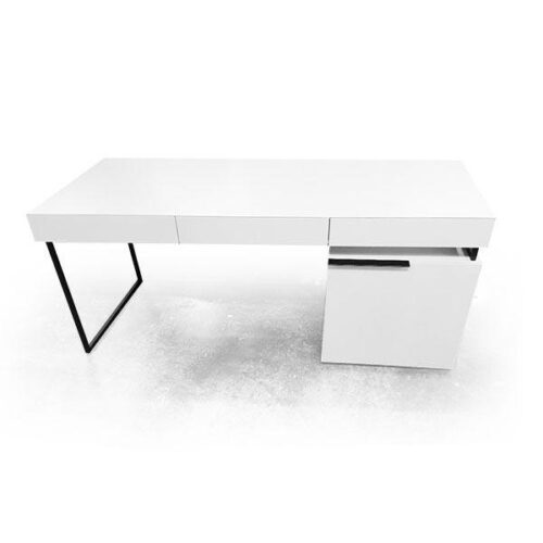 極簡白黑鐵腳辦公桌 輕盈懸浮美學：圖片 1