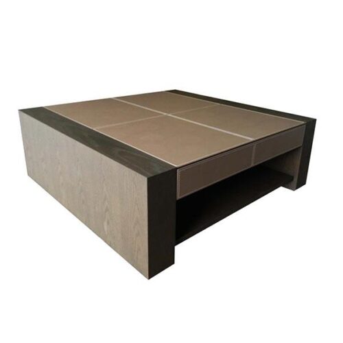 橡木方形馬鞍皮面茶几 美學實用一體：圖片 1