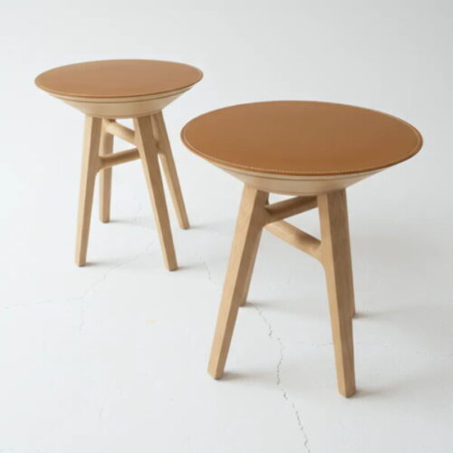 日系實木馬鞍皮圓几 輕盈穩固空間更通透：圖片 1