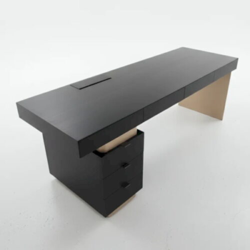 黑木紋x金屬辦公桌 極簡線條勾勒俐落桌面：圖片 1