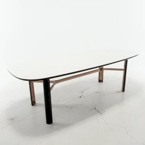 岩板餐桌訂製 白岩橢圓鈦金餐桌 鈦金加上岩版輕奢風格：圖片 1