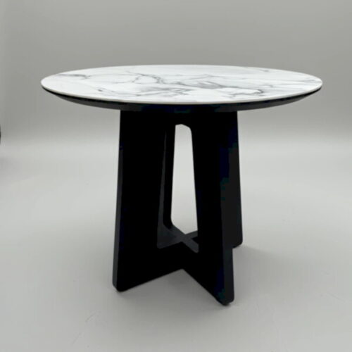 石材黑木紋幾何桌腳圓桌 俐落溫潤現代氣質：圖片 1