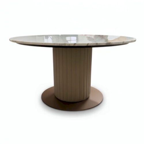 大理石面皮革腳圓桌 厚實圓柱皮革桌腳：圖片 1