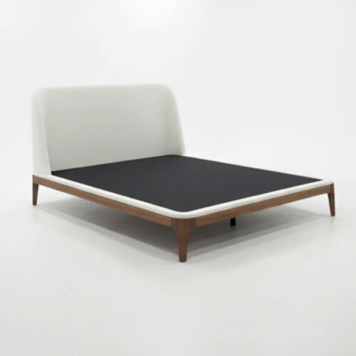 北歐弧面高背床架 溫潤木腳搭配白色軟包：圖片 1