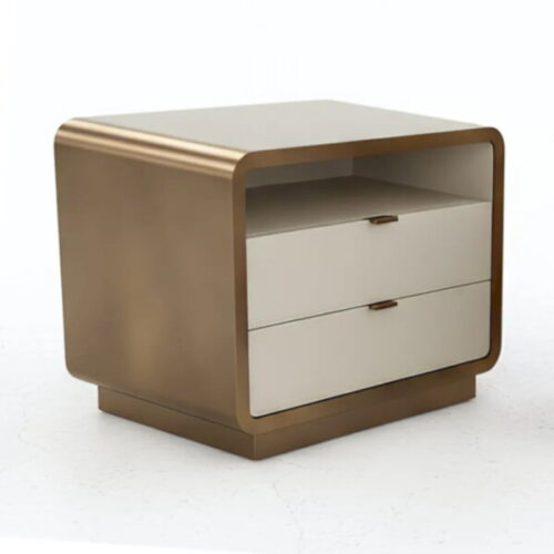 香檳金弧邊床頭櫃 精品飯店輕奢感：圖片 1