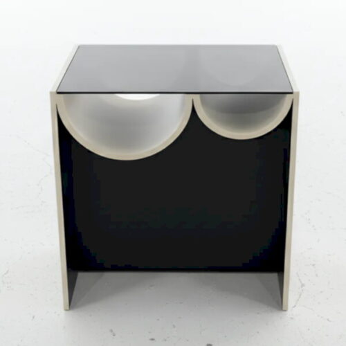 半月線條收納床頭櫃 幾何造型與反差配色：圖片 2