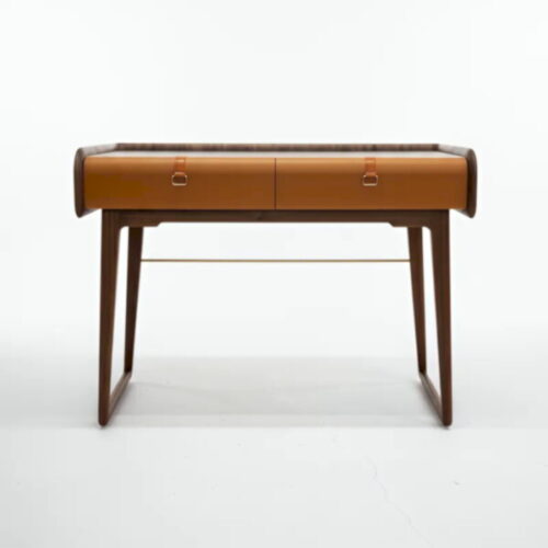 胡桃木皮革面化妝桌 木紋與皮革高級品味：圖片 1