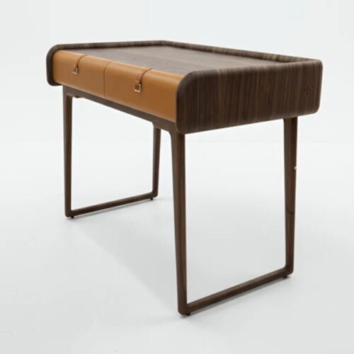 胡桃木皮革面化妝桌 木紋與皮革高級品味：圖片 2