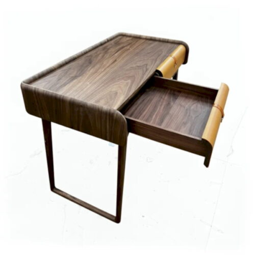 胡桃木皮革面化妝桌 木紋與皮革高級品味：圖片 3